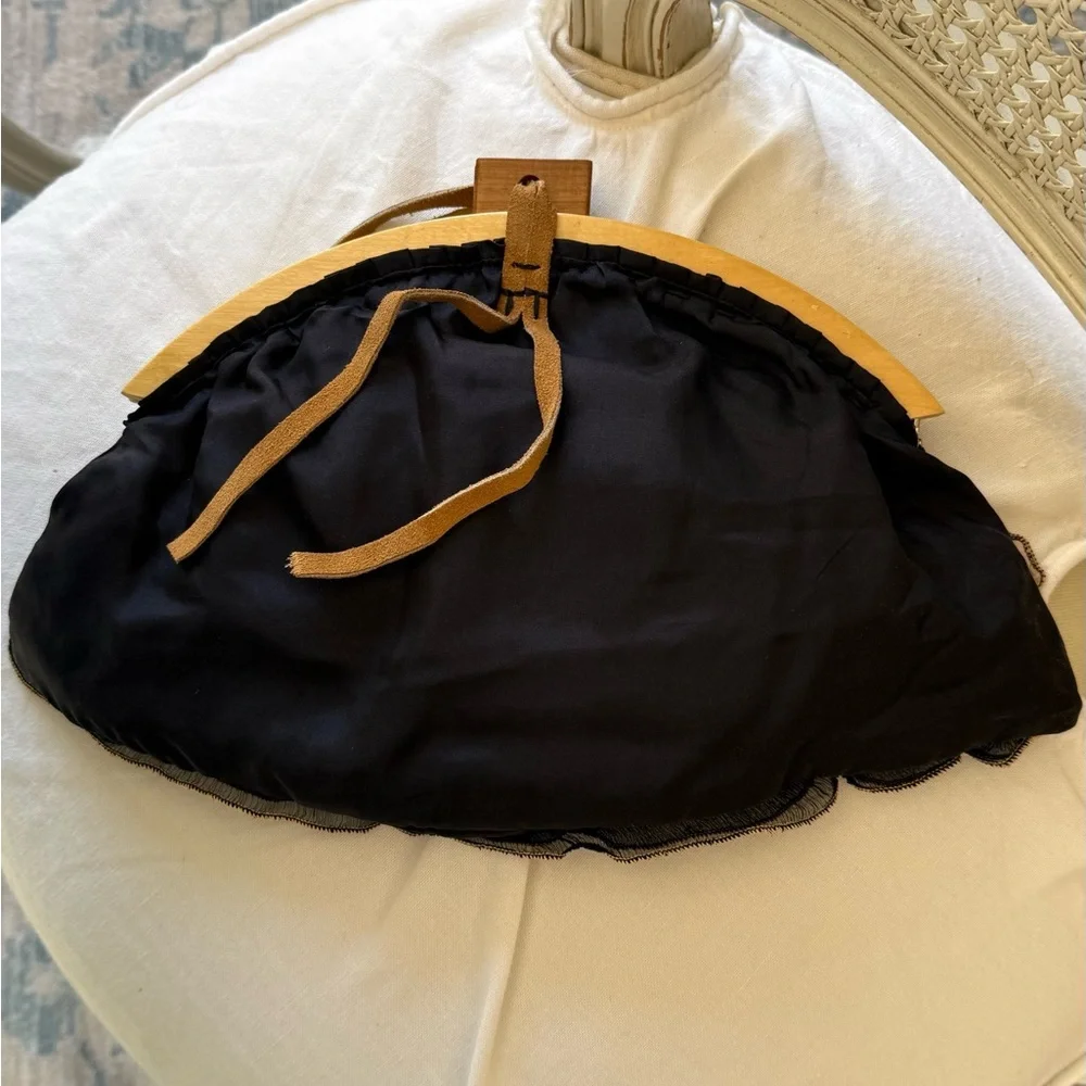 Black and Tan Floral Accent Wristlet Clutch